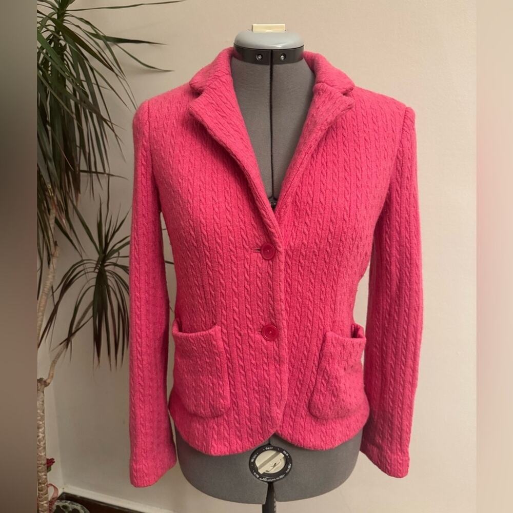 Vintage Talbots Petites 100% Wool Cable Knit Blazer Jacket Pink